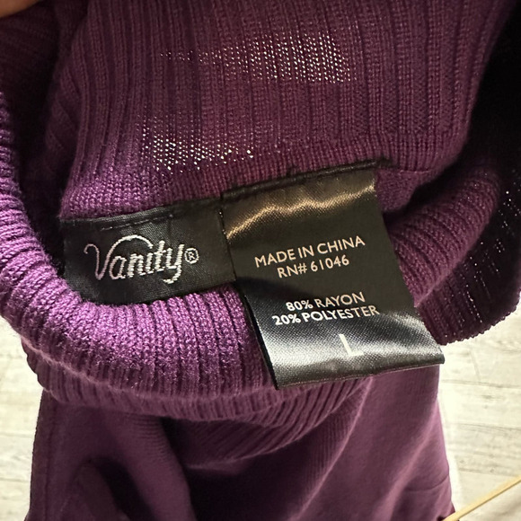 Vanity | Vintage Turtleneck Short Sleeve Knit Dress | Purple | Size: L - Picture 7 of 9